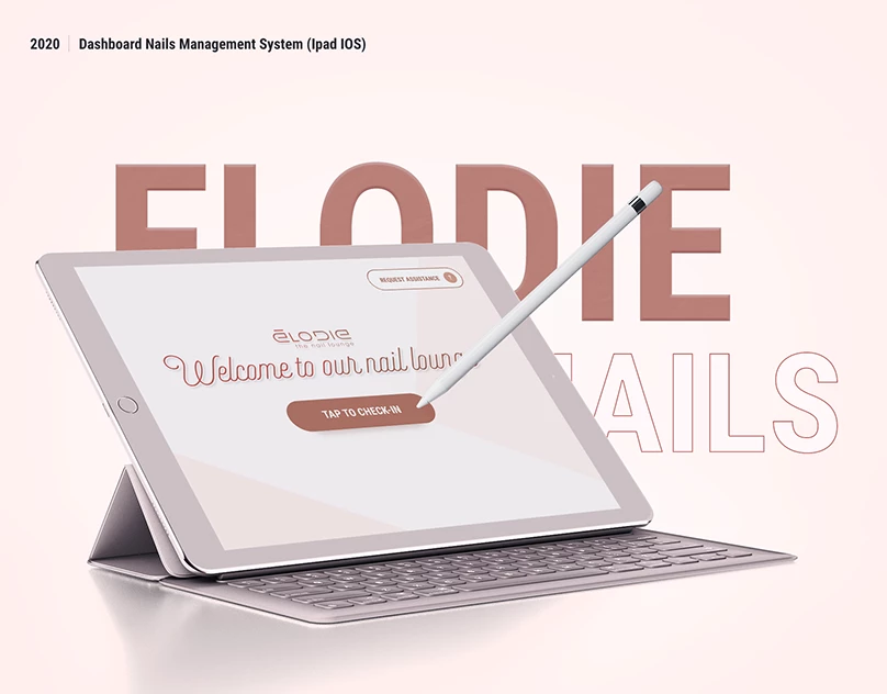 Elodie nail salon iPad app UI for booking, check-in, and POS workflow management
